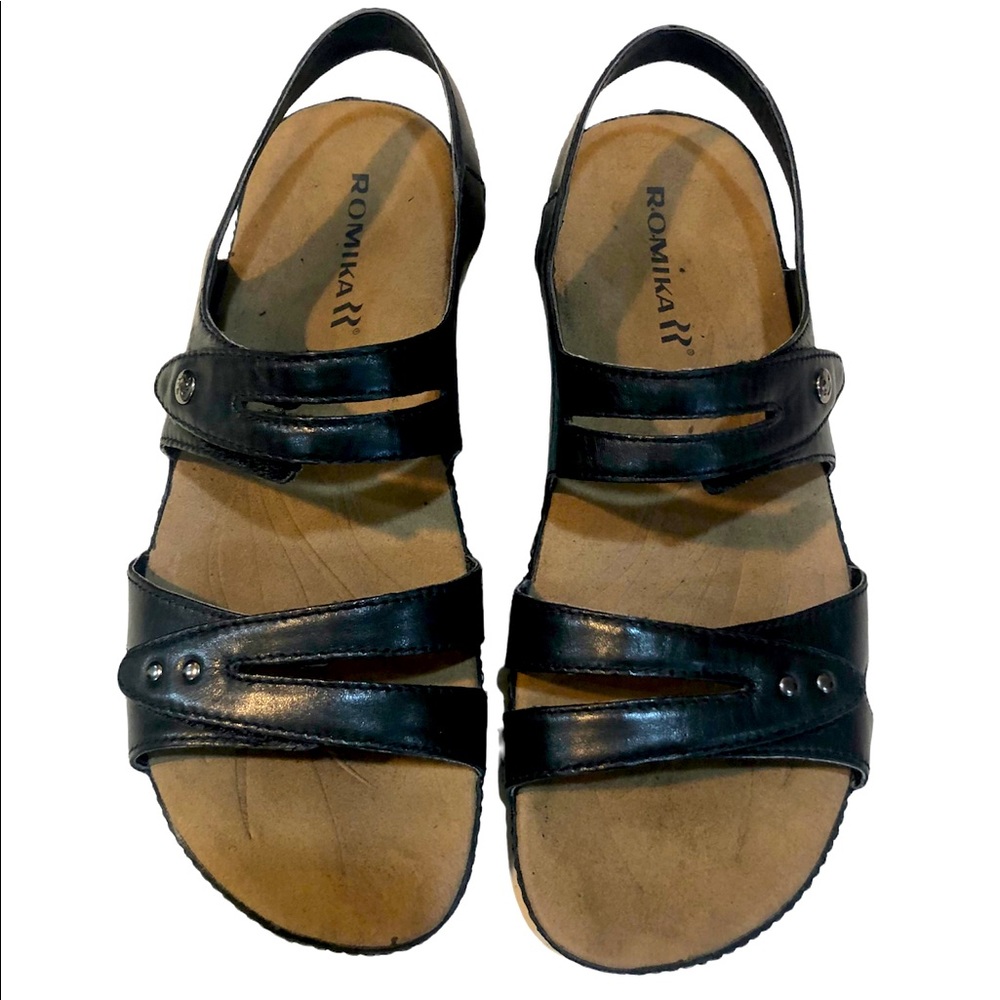 ROMIKA Black Leather Sandals